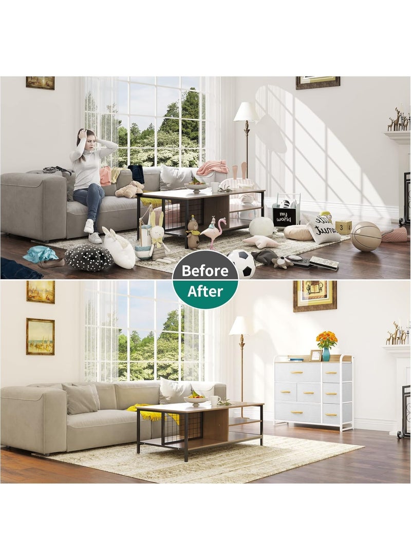 أنفانكي Anvanke 7-Drawer whiteFabric Dresser. الصلب الصلب الإطار الخشبي أعلى برج التخزين. منظم متعدد الأغراض لغرفة النوم غرفة المعيشة الممر مدخل الخزانة - Image 5